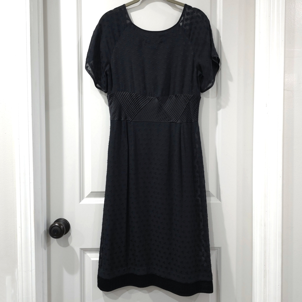 CATHERINE MALANDRINO Black 100% Silk Textured Midi Dress, Baby Doll, Vintage, 10 - Picture 8 of 16